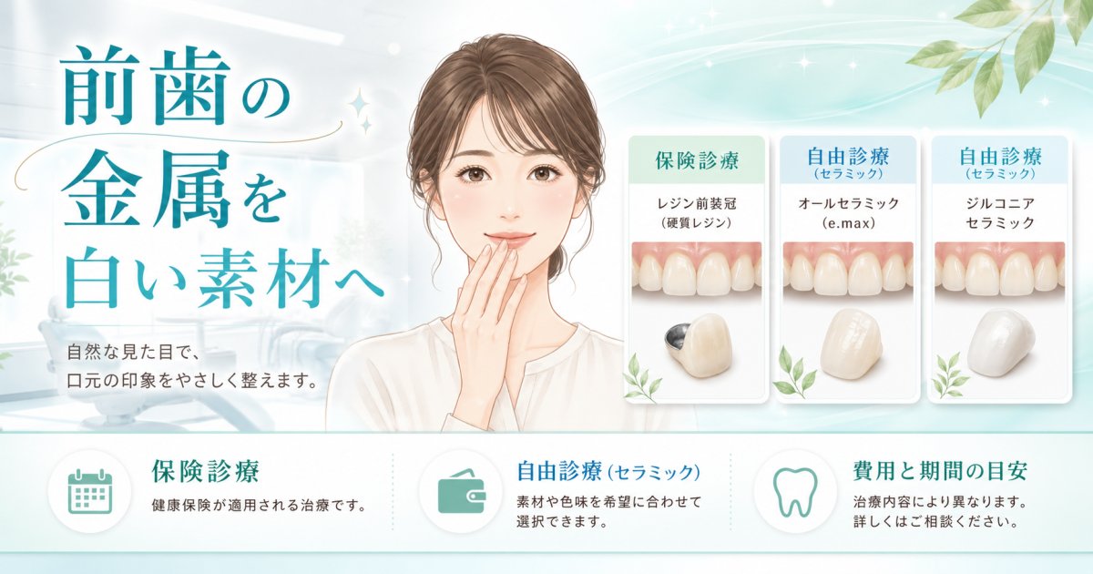 前歯の銀歯を白くしたい！保険とセラミックの費用や期間を解説