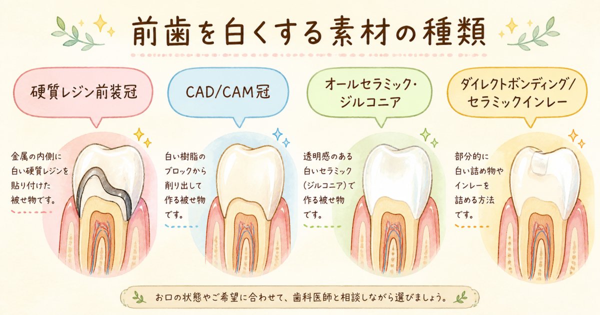 前歯の銀歯を白くする治療法の種類と素材ごとの特徴